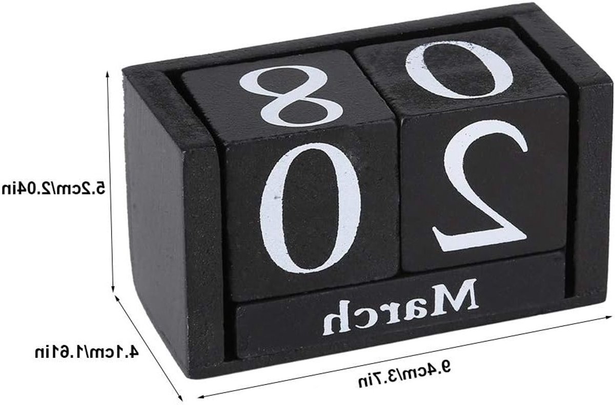 Vintage Houten Blokken Perpetuele Kalender voor Bureau - Maand en Datum Weergave, Decoratie voor Thuis en Kantoor