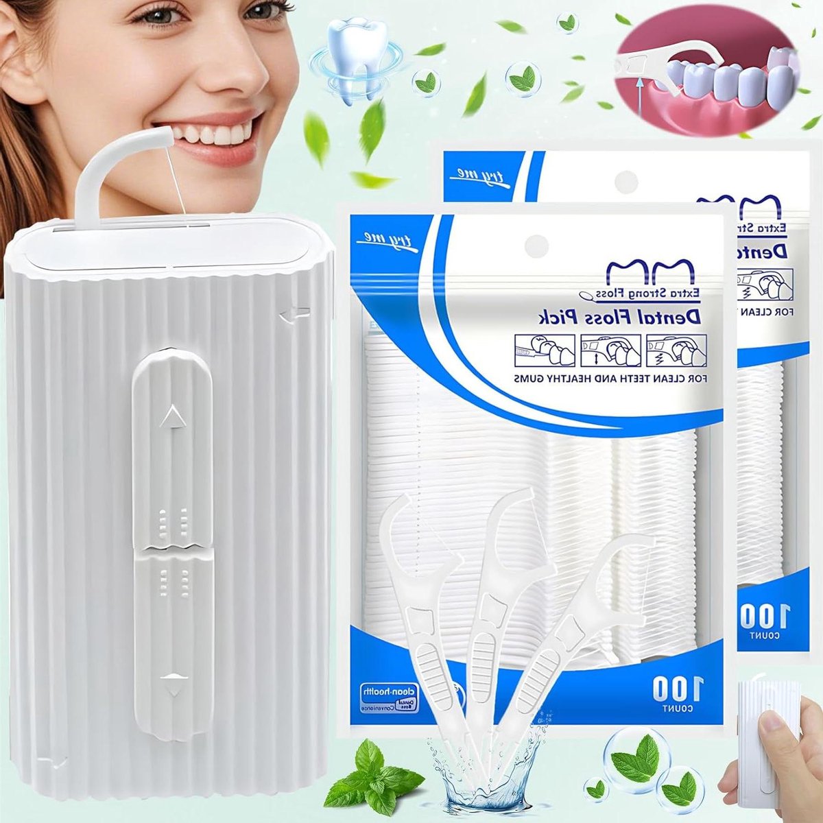 Tandzijde Dispenser - Floss Box - Mondhygiëne - Luchtdichte Sluiting - 210 Stuks - Wit
