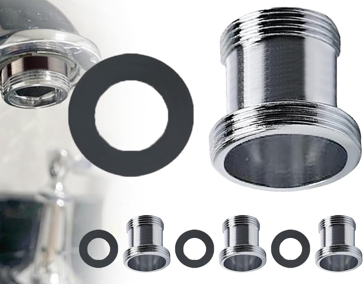 3-delige tapadapter voor waterfilter, male thread M18 naar M22, messing adapter met rubberen afdichting en verlengstukken