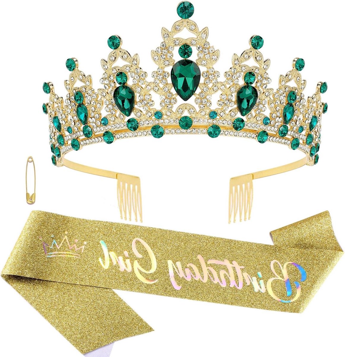 Verjaardag set - Tiara en sjerp - Feestelijke viering - Handgemaakt metaal - 14 cm diameter - Zilverkleurig