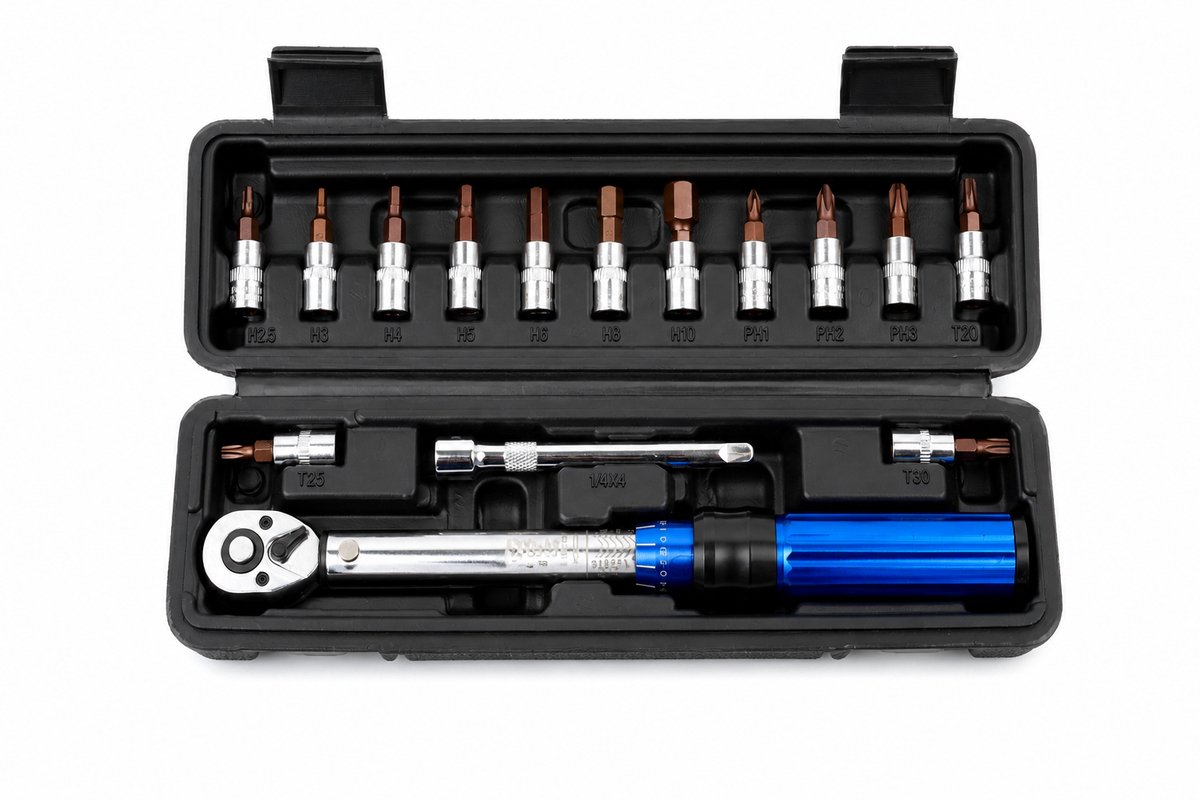 Mahn momentsleutel 1/4 - Torque wrench 2 - 24 N.m. - Inbus & Torx set - schroefbits - Fietsgereedschap