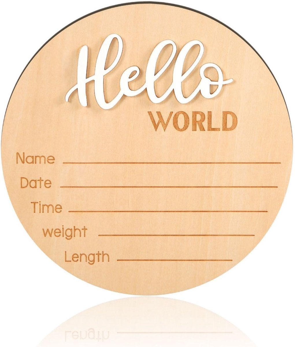 Allecto - Baby Aankondiging Teken - Houten Geboorte Aankondiging - 15cm Diameter - Perfect voor Foto's - Baby Naam Plaque - Geschikt voor Baby Sho