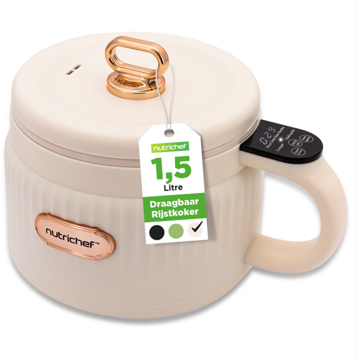 NutriChef Rijstkoker - 1,5L Draagbare Elektrische Multicooker- 6 Kookfuncties - Rijst, Soep, Stoofpot, Pap & Meer - Wit