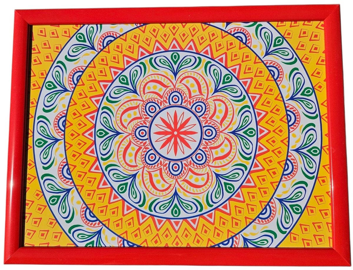 Cosy Creations- Schootkussen – Laptray – Dienblad met kussen - Laptoptafel - Schoottafel -mandala rood 43x6.5x33cm-1 stuks