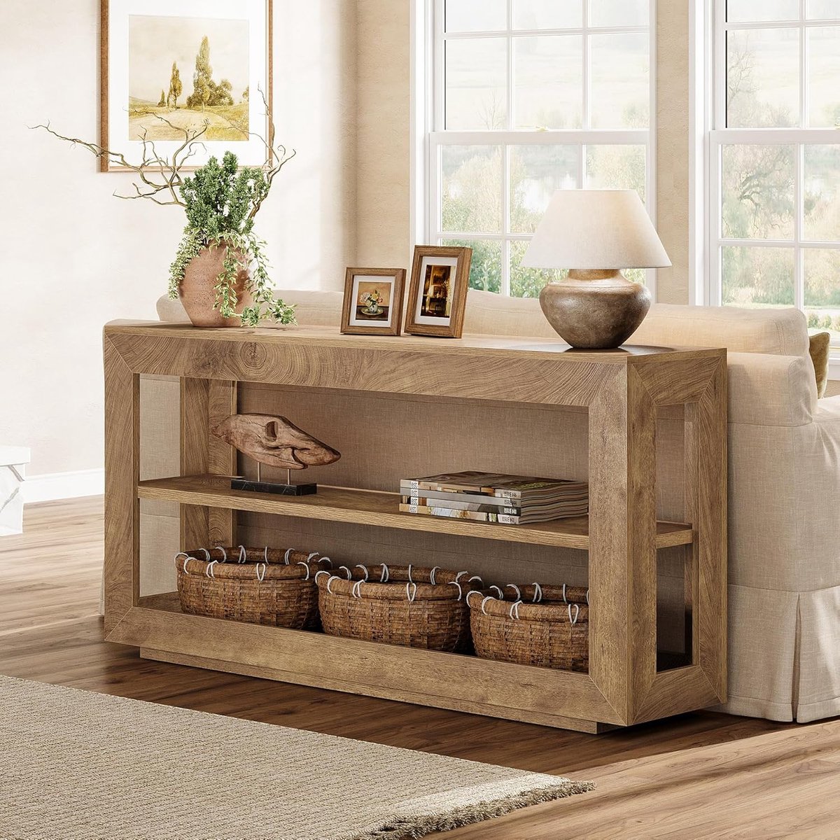 Consoletafel 160 x 35 x 85 cm – Landelijke Haltafel met 3 Legplanken / Smalle Sidetable / Entreetafel – Houten Design – Bruin – Dader