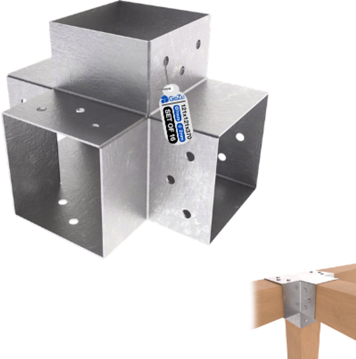 GeZu Impex Paalverbinder X 121x121 mm Thermisch Verzinkt Set van 16 Pergola Paalverbinder Type-X 4-Weg Hoekverbinder Paviljoen Doe-Het-Zelf Houtconstructie Beugel Houtverbinder