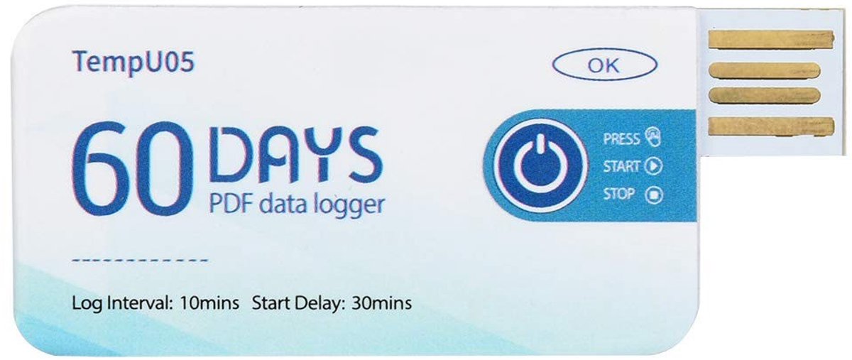 TempU05 Wegwerp Temperatuurdata Logger - USB Temperatuur Recorder met PDF Rapport