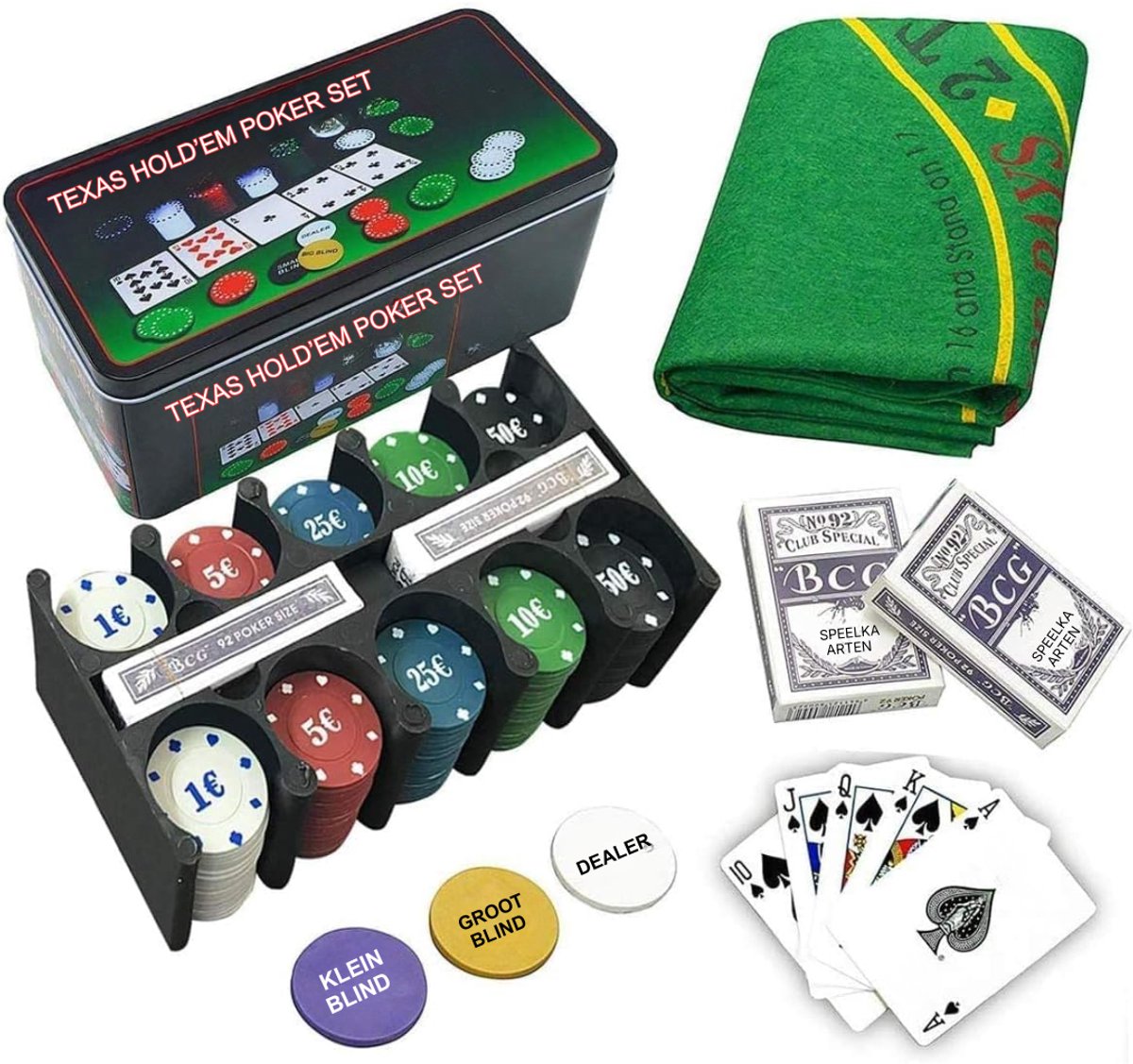 KAD® Poker - Pokerset - Pokermat - Multikleur - 5cm x 10cm x 20cm