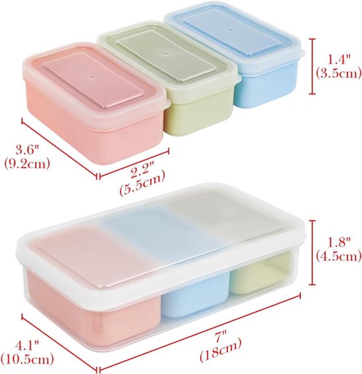 Herbruikbare voedselbereidingsdoos met 3 compartimenten - Veilig voor koelkast, magnetron en vaatwasser - 127 ml - Set van kleine snackbakjes