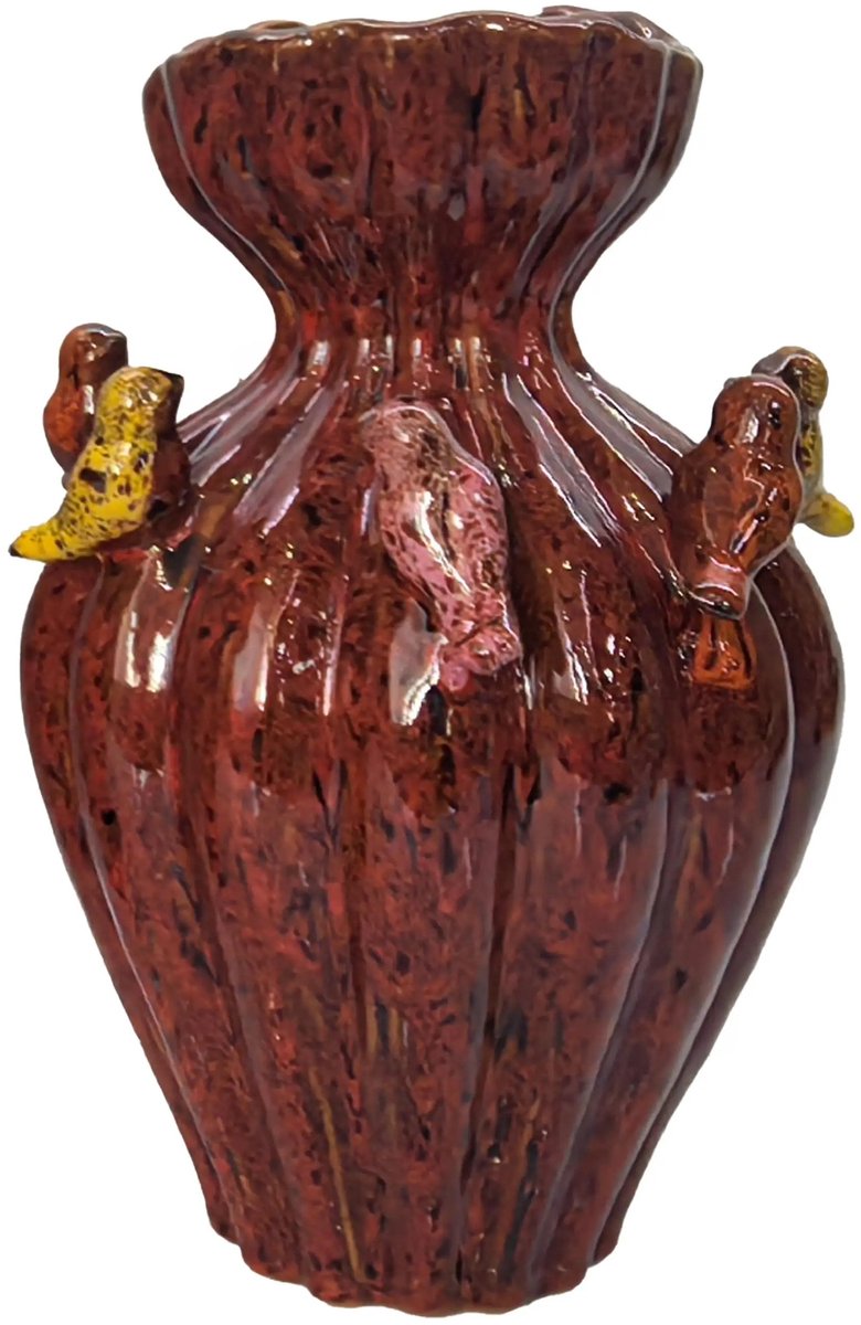 Boutique Trukado - Diga Colmore Vaas met Vogels LENNY 30cm keramiek antique red