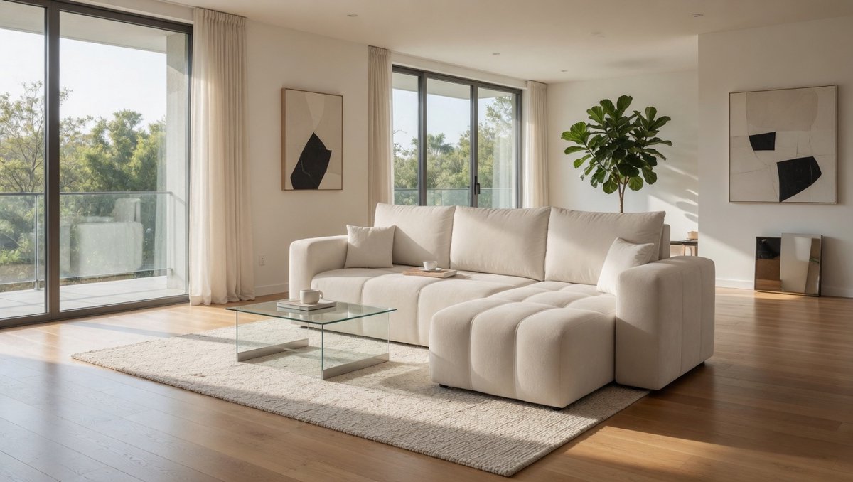 Hoekbank met Slaapfunctie en Bedlade – Arqam NordicCloud L-vorm Slaapbank 3-Zits Uitklapbaar – Modulair Links/Rechts – Beige – 248x145 cm – Luxe Velvet Bankbed