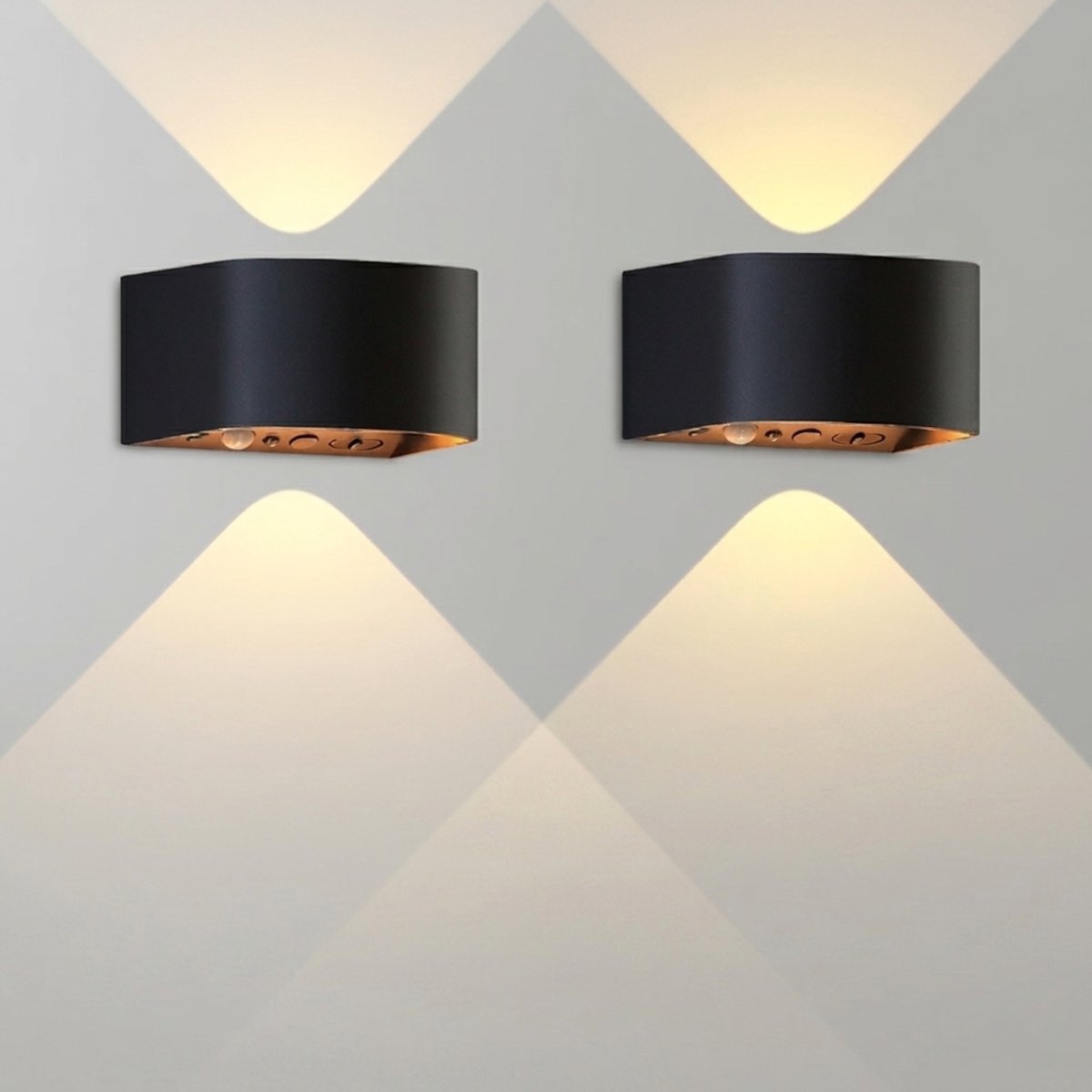 Stervia Wandlamp - 2 Stuks - Rond - LED - Met Sensor - 5 Niveaus Licht - Oplaadbaar - Zwart - 10 x 8,71 x 5,5 cm