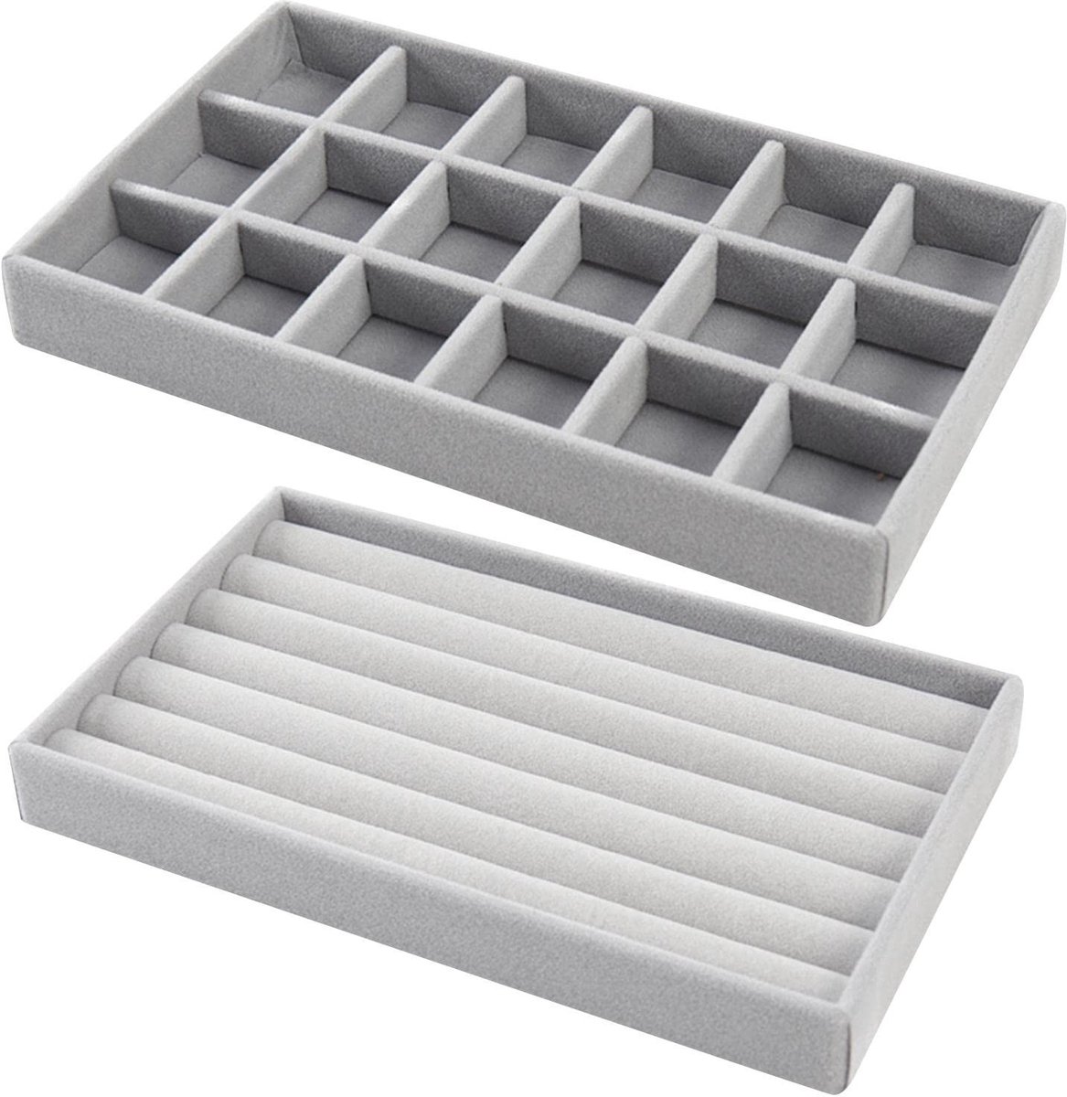 Allecto - Fluwelen Sieradenbakjes Organizer - Ruimtebesparend en Stapelbaar - 2 Stuks - Voor Oorbellen en Ringen - Perfect voor Sieradenopslag
