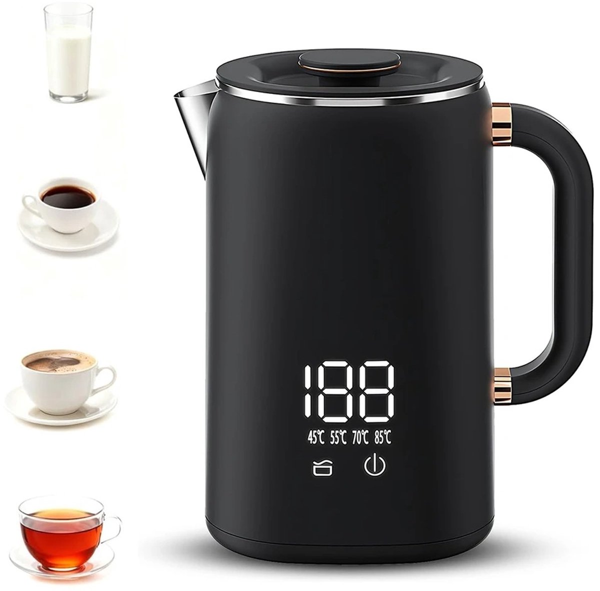 Pelor Elektrische Waterkoker 1,7L - 1500W - 5 Temperatuurstanden - Warmhoudfunctie - Digitaal Display - Zwart
