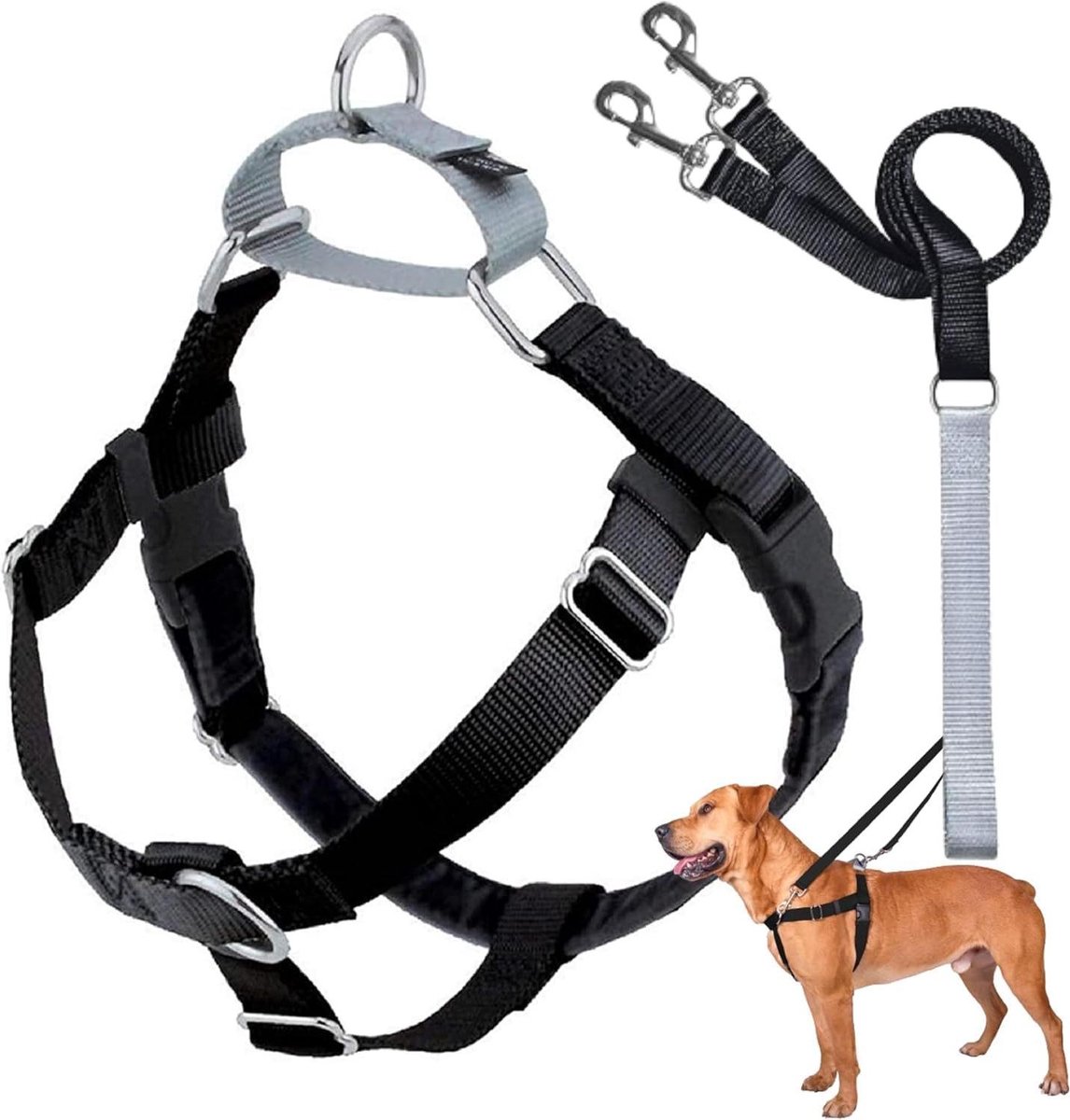 Honden Harnas - Anti-trek Harnas - Veilig Wandelen - Dubbele Bevestiging - Maat XL - Zwart
