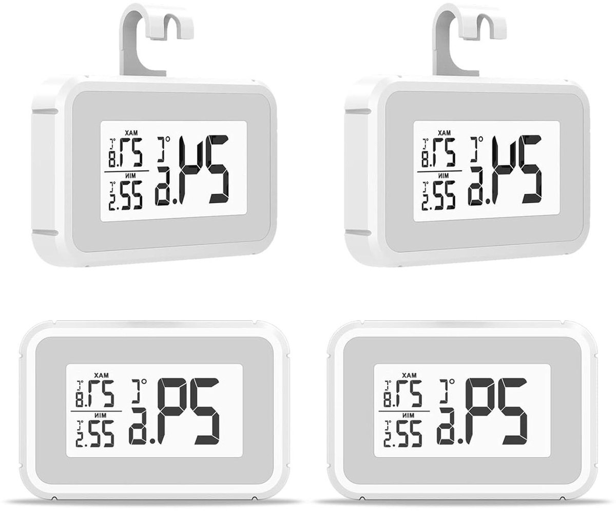 Koelkast Thermometer - Temperatuurmeter Set - Voedsel Bewaren - Alarm Functie - 4 Stuks - Wit