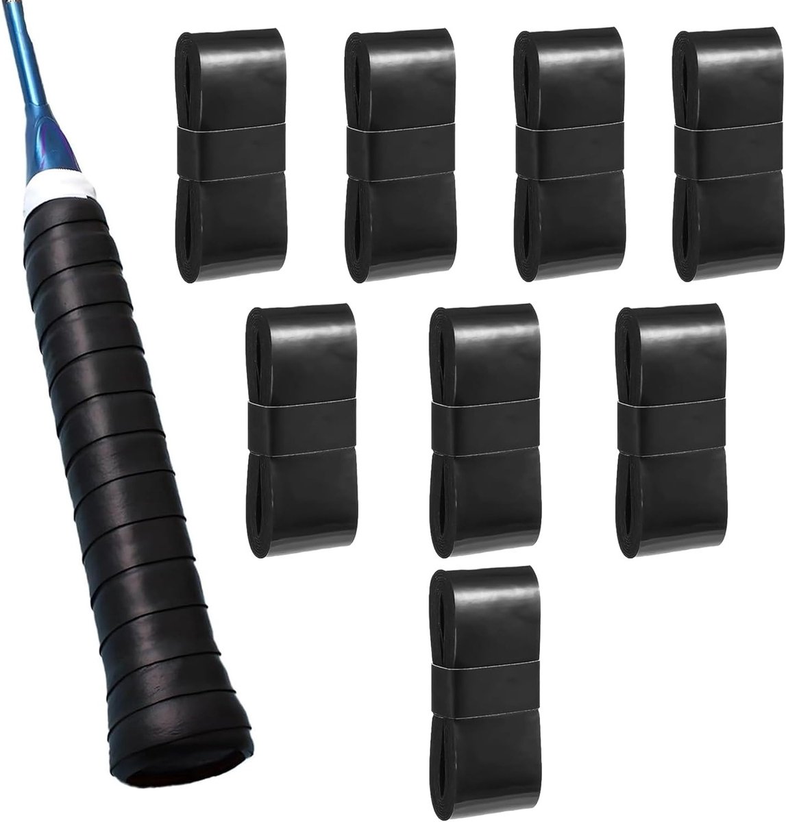 Antislip gripband voor tennis- en badmintonrackets, zelfklevend en anti-zweet, 8 stuks (zwart)