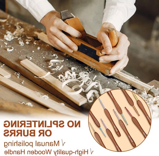 Ergonomische Haaknaalden Set van 9 Stuks met Houten Handvat en Kleurige Aluminium Kop voor Beginners en Mensen met Artritis, Inclusief Groene Opbergdoos van Merkloos — afbeelding 3