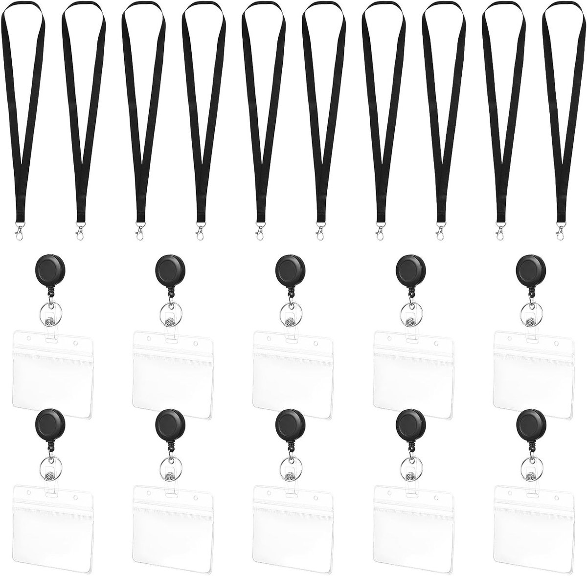 10 Sets Transparante ID Kaarthouders met Retractable Lanyard, Waterdichte Naam Badge Houder voor Kantoor en School, Ideaal voor Identificatie en Evenementen