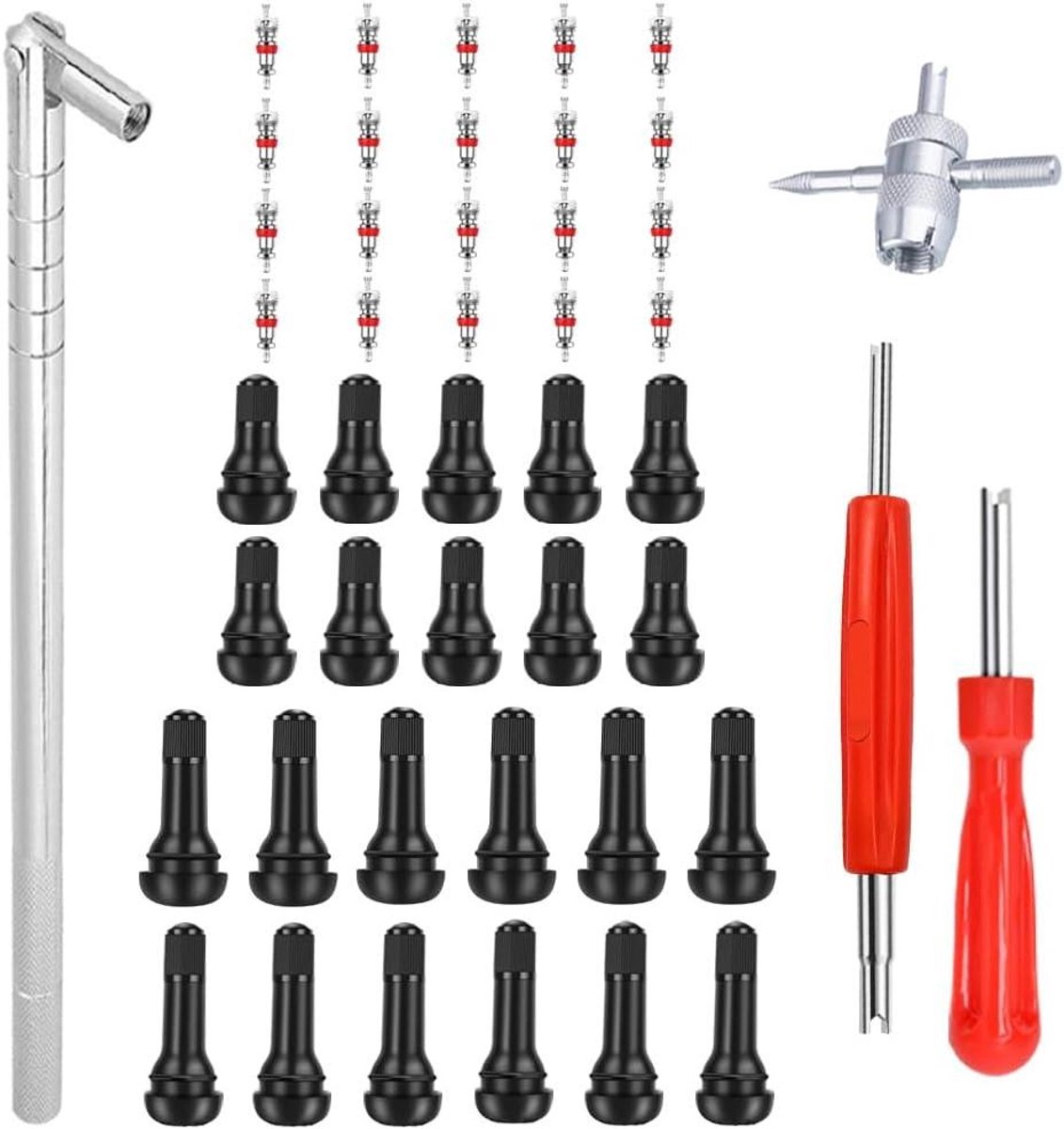 Ventielgereedschap Set - Band Reparatie - Band Onderhoud - Compleet 10-delig - 6 Klepstelen - Zwart