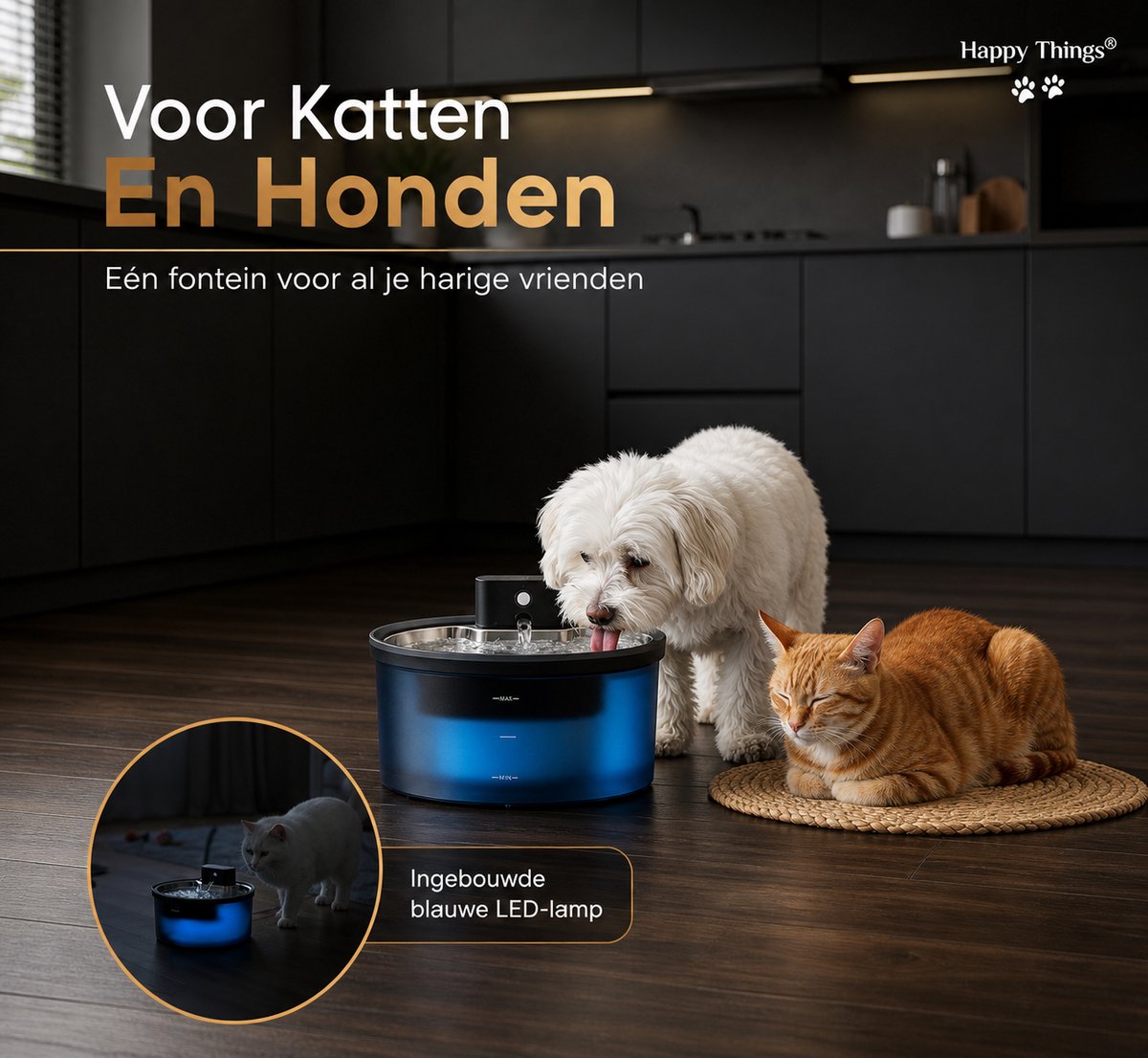 Happy Things ZR20 Draadloze Drinkfontein met Sensor - RVS thumbnail 3