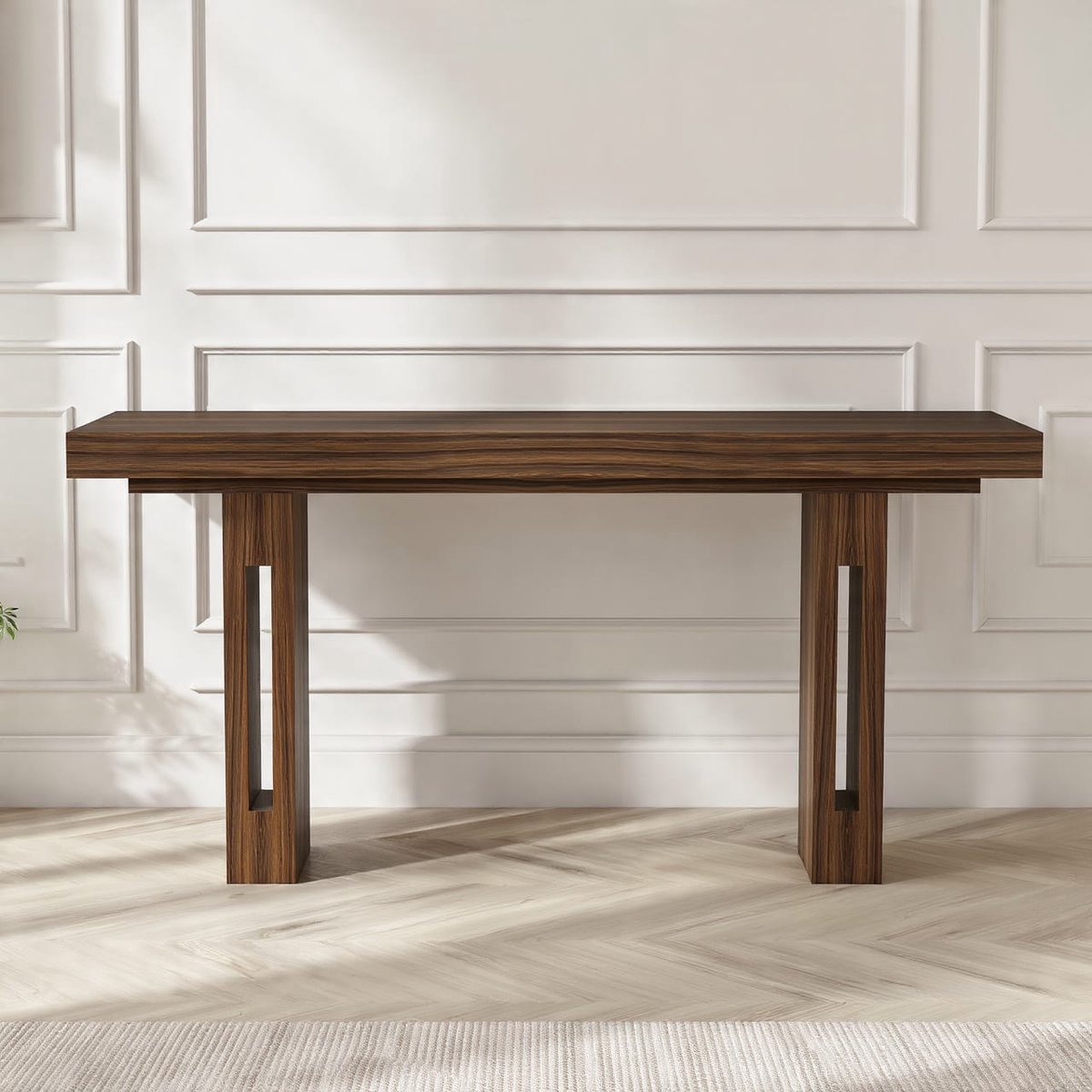 Consoletafel 160x35x85 cm – Lange Industriële Haltafel in Houtlook, Smalle Sidetable voor Achter Bank, Hal, Woonkamer en Entree – Dader