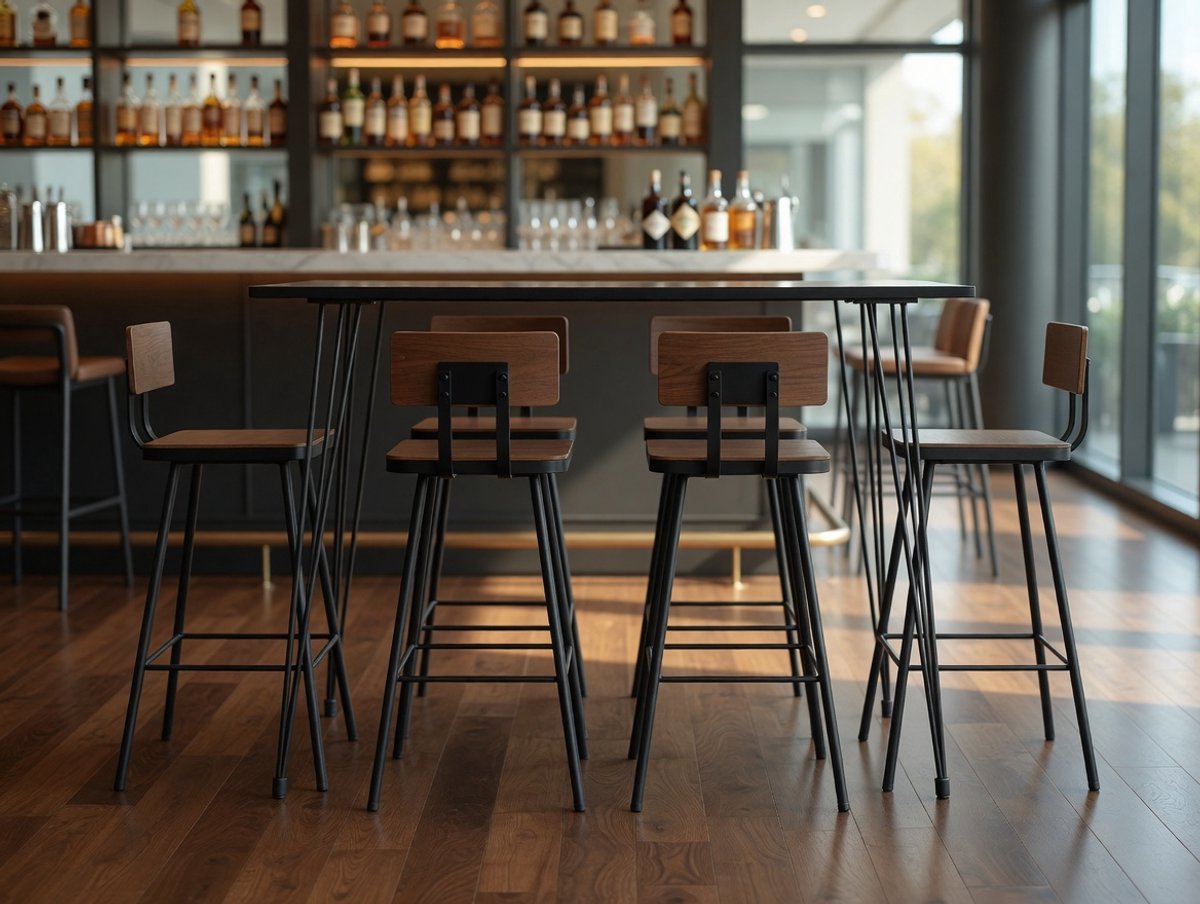 5-Delige Barset Zwart E - Bartafel MDF + 4 Barkrukken Massief Oud Hout - Uniek Karakter - Voor Keuken & Eetkamer - Ganeey
