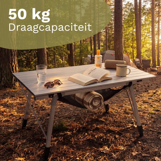 TRVLMORE Campingtafel Verstelbaar - 90x52x71cm - Inklapbare Tafel met Aluminium Frame - Lichtgewicht - Kampeertafel - Klaptafel - Zilver van Merkloos — afbeelding 5
