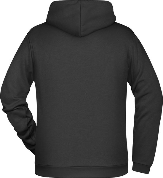 Zwart hoodie, achterkant, met capuchon en lange mouwen.