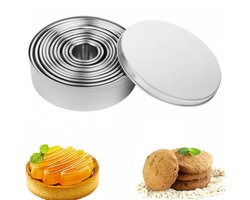 12-delige set - Ronde koekjesvorm - Sconevormen - Taartringen - Bladerdeegringen - Cakeringen - Moussering - Bakvormen met krulrand - Bakbenodigdheden - Roestpreventie - zilver - Geschikt voor deeg, gebak, donuts en taarten