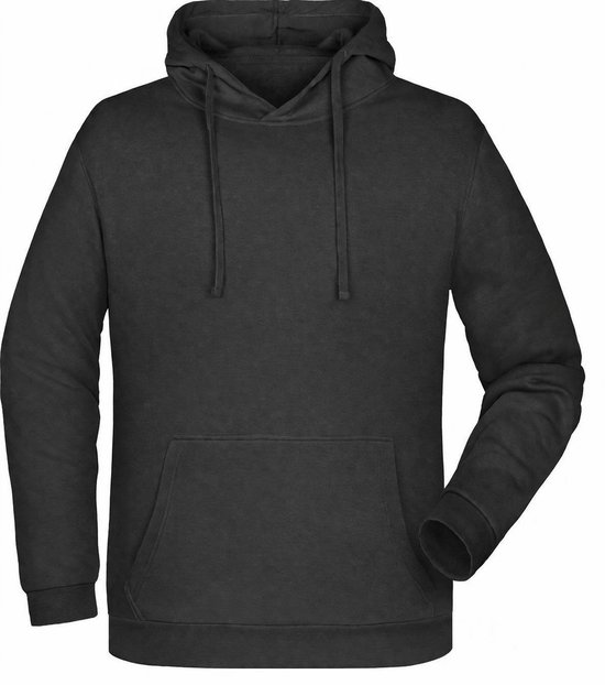 Zwart hoodie met capuchon, kangoeroezak en trekkoordjes.