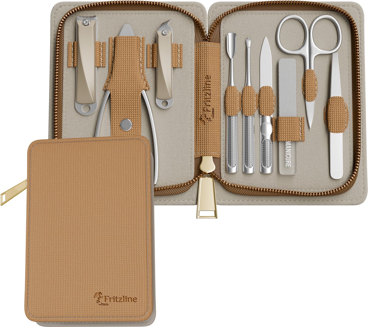Fritzline Professionele 9-delige Manicure Set met Luxe Etui - Nagelknipper - Nagelschaar - Nageltang - Pincet - Nagelvijl - Cuticle Remover