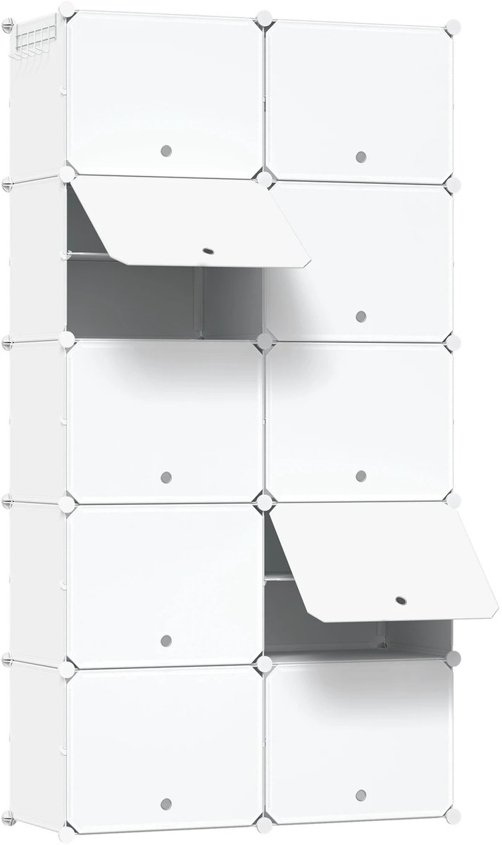 NordHaus Schoenenkast 10 Vakken - Schoenenrek 40 Paar - Schoenen Organizer - Grote Opslagcapaciteit - 94x180x36,5 cm Wit