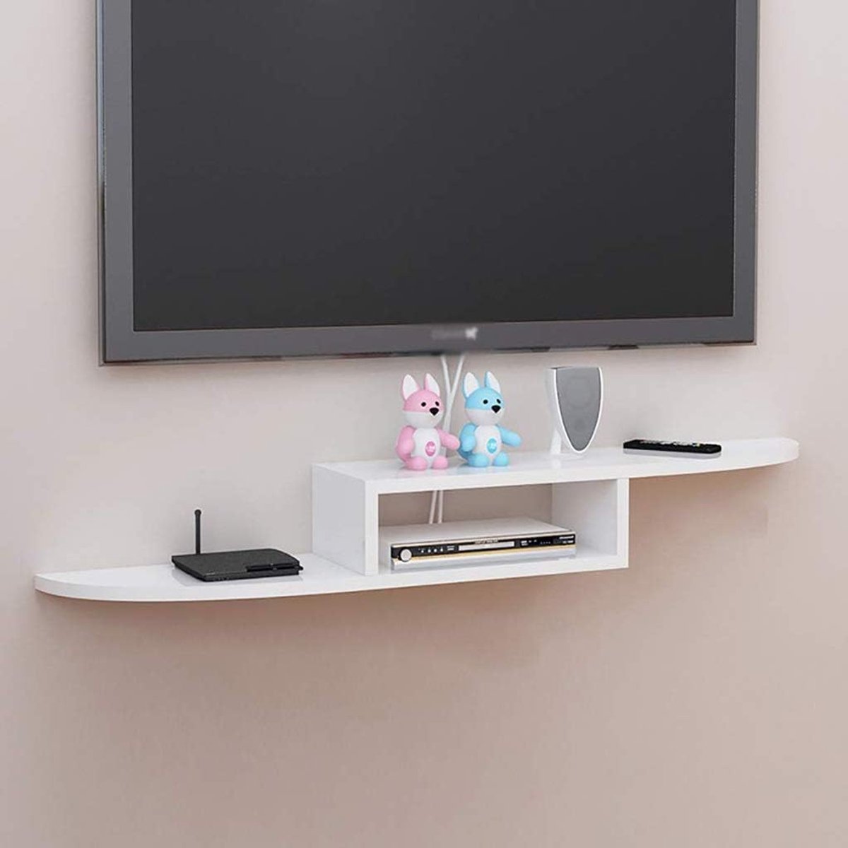 Zwevende Wandplank Routerkast – 120 x 24 x 15 cm – Wandgemonteerd Media Rek voor Router, TV Box, DVD & Consoles – Kabelmanagement & Opbergrek – Wit/Zwart – HomebyNicole