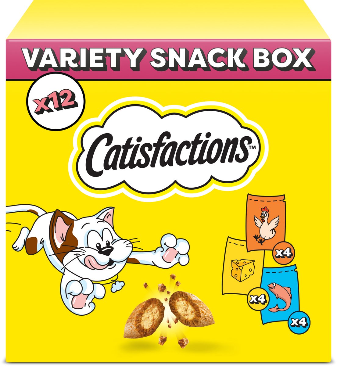 Bol.com Catisfactions Kattensnacks - Variety Snack Box - Kip & Kaas & Zalm - 12x60g aanbieding