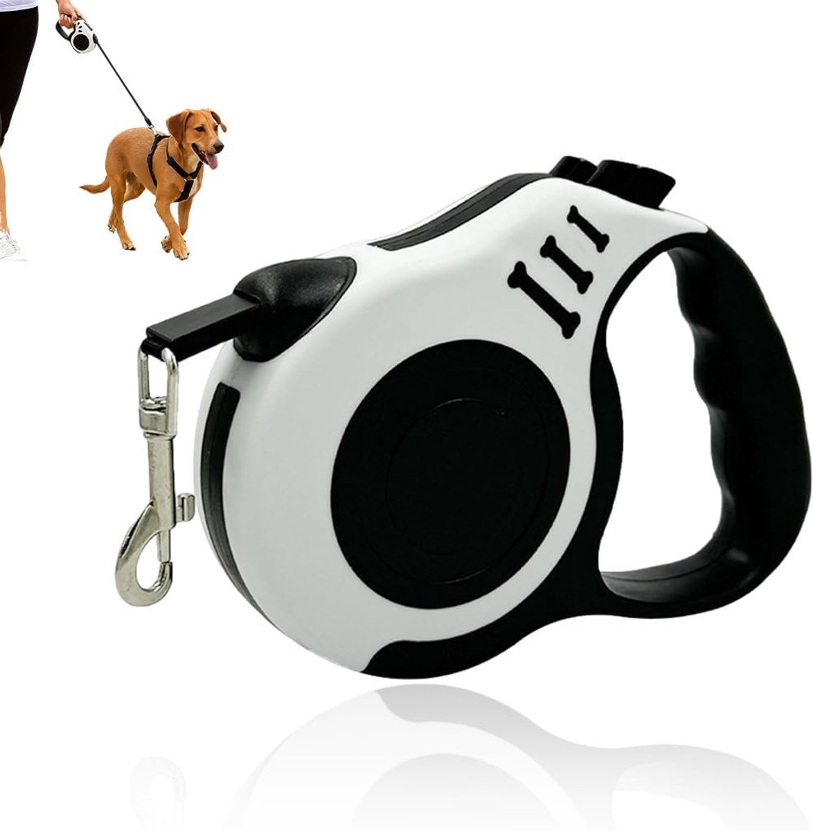 VHV - Hondenriem - Hondenriem 5 meter - Uitschuifbare hondenriem - 1 stuk - 5 meter - Voor honden tot 15 kg - Progressief remsysteem - Wit