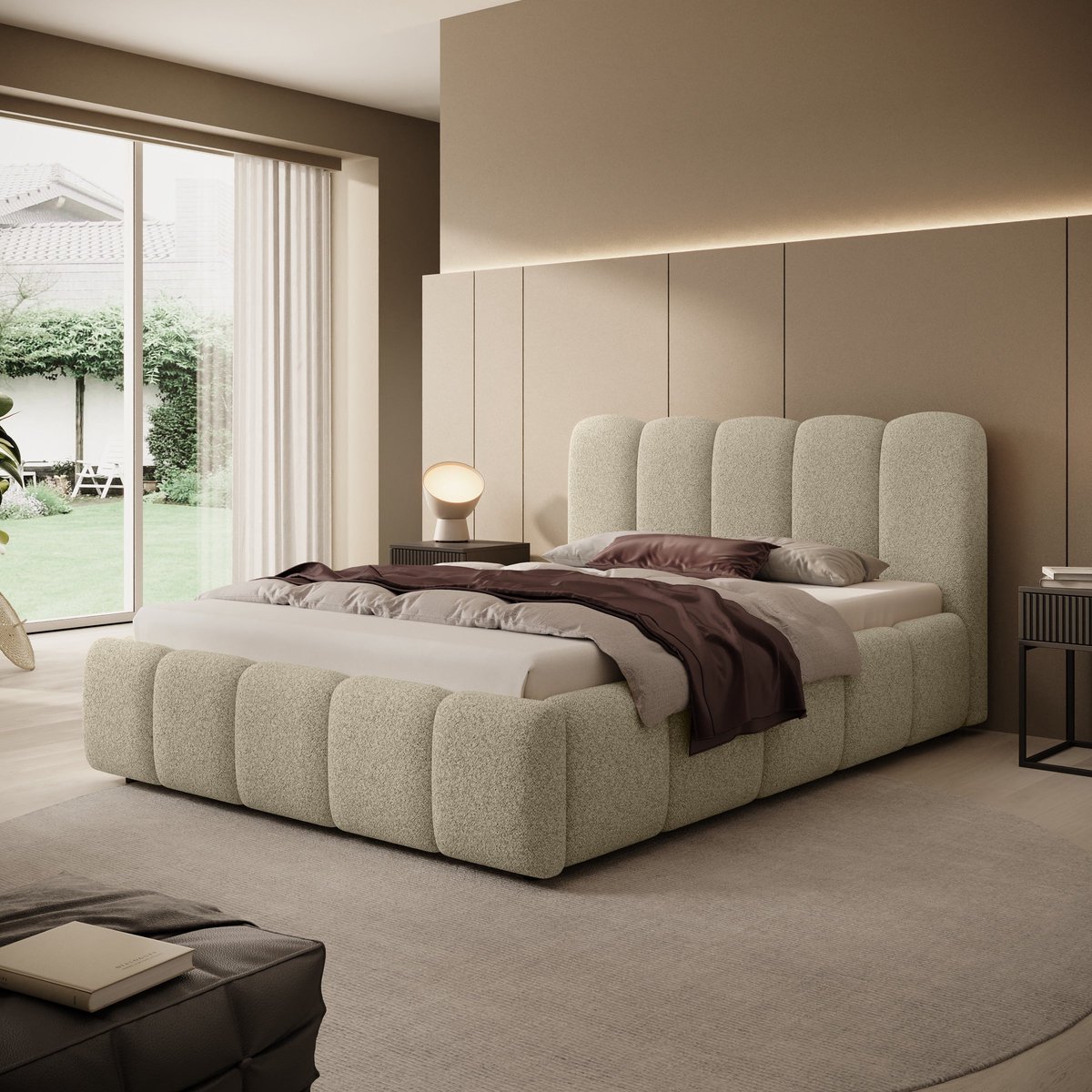 Meubella - Tweepersoonsbed Nolena - Beige stof - 140x200 cm