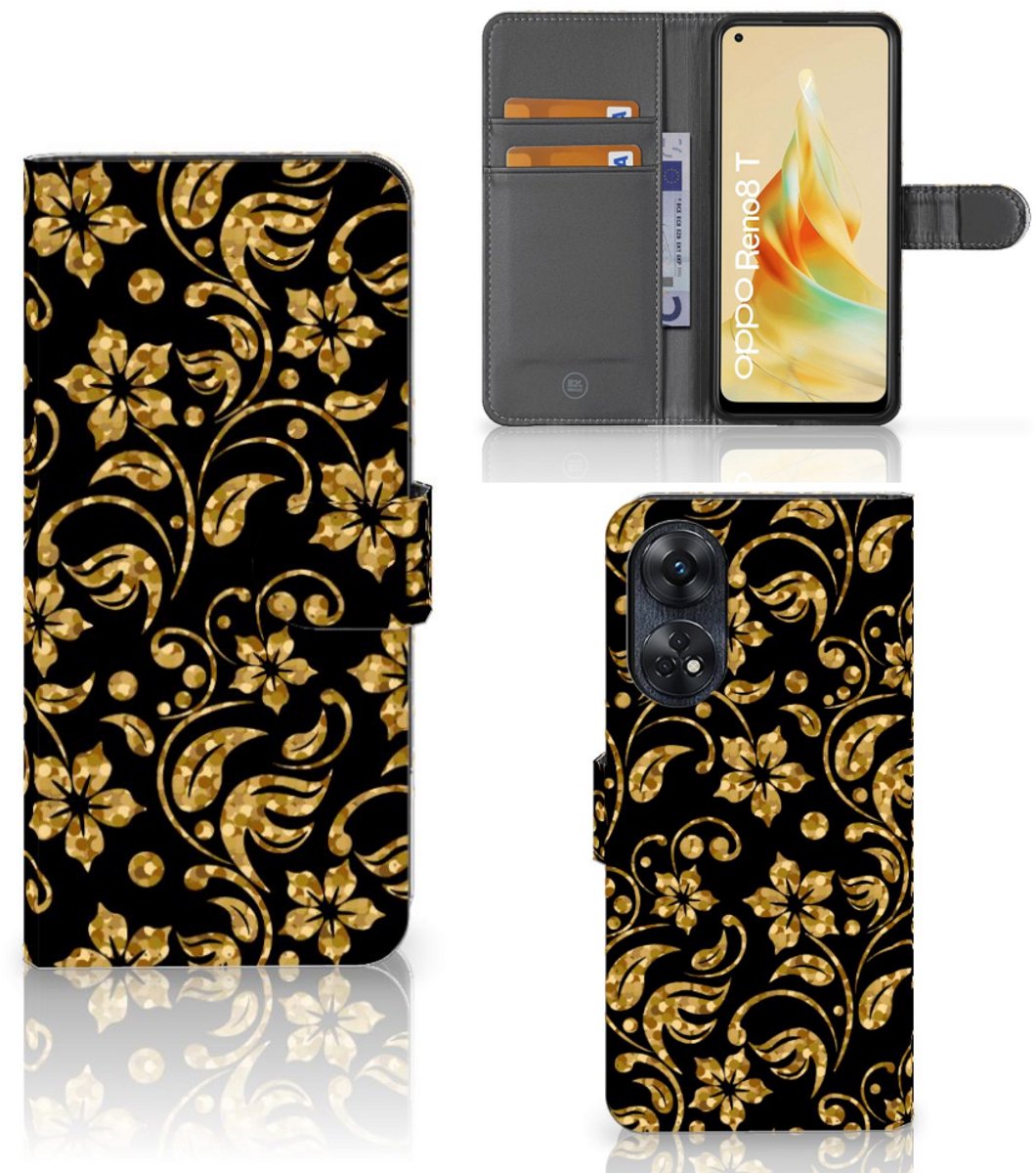 OPPO Reno8 T 4G Hoesje Gouden Bloemen