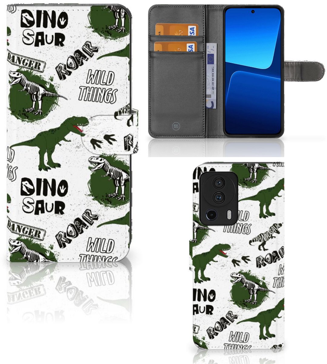 Telefoonhoesje met Pasjes voor Xiaomi 13 Lite Dinosaurus