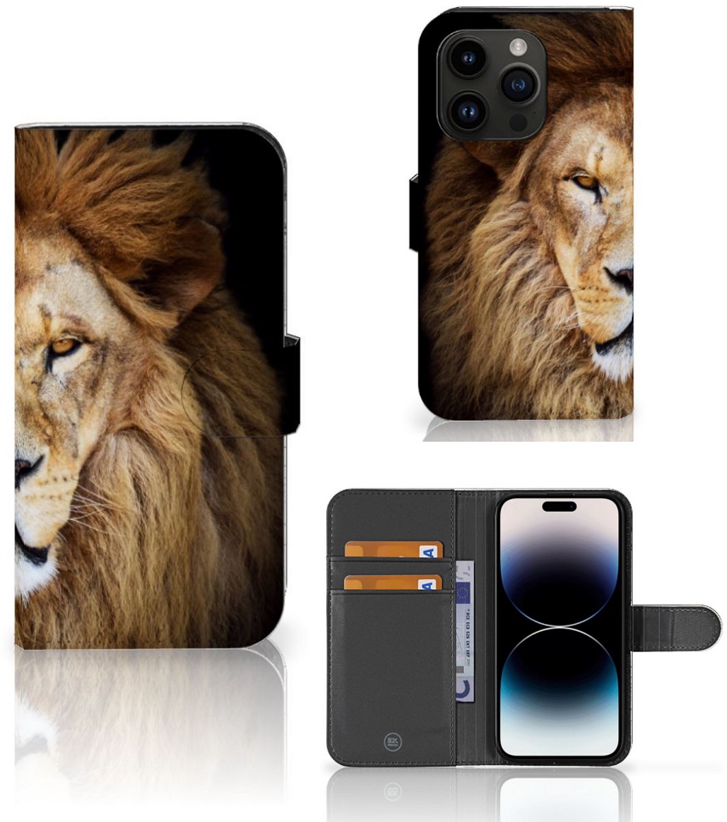 iPhone 15 Pro Telefoonhoesje met Pasjes Leeuw