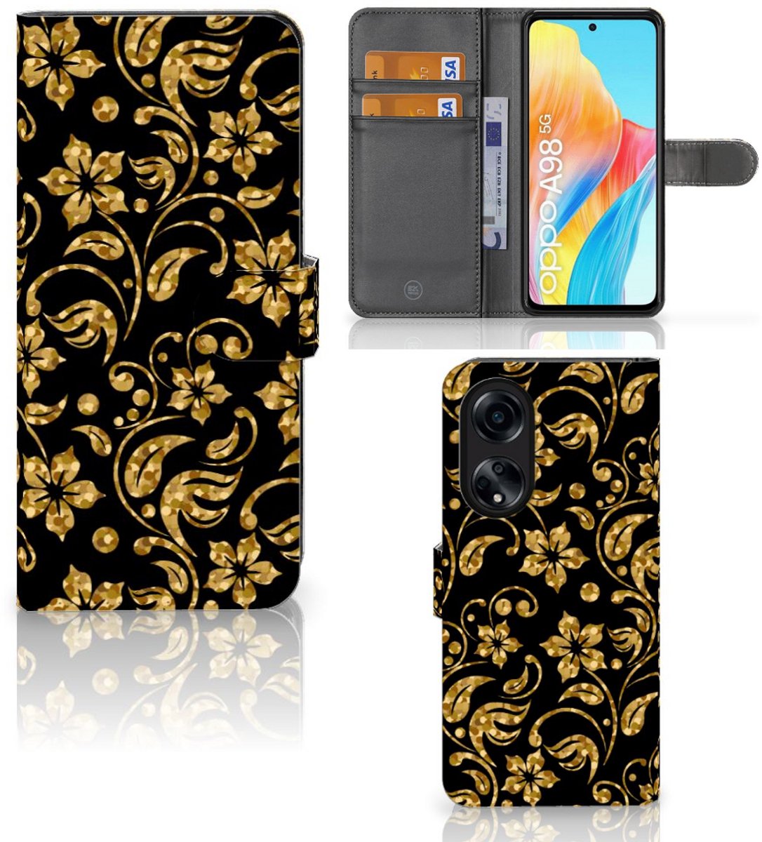OPPO A98 5G Hoesje Gouden Bloemen