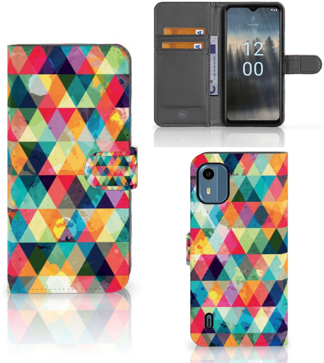 Boekhoesje voor Nokia C12 Telefoon Hoesje Geruit