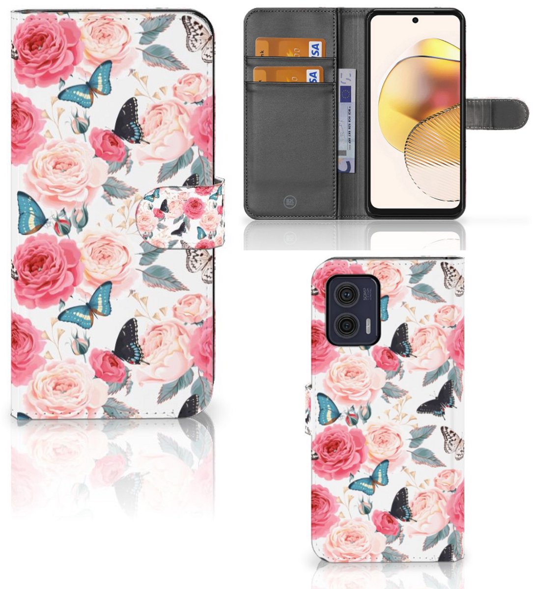 Book Case voor Motorola Moto G73 Hoesje Butterfly Roses