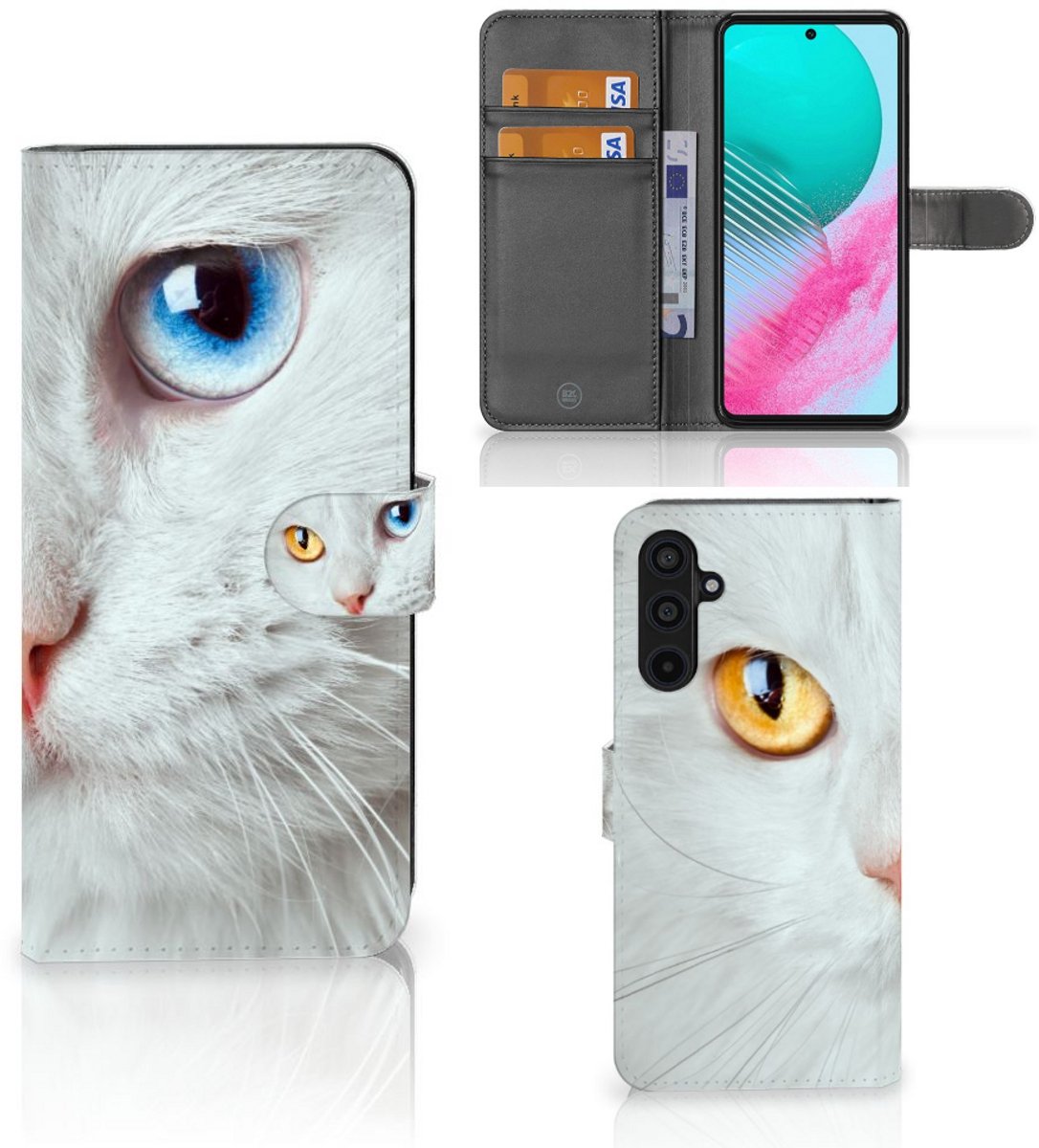Samsung Galaxy M54 Telefoonhoesje met Pasjes Witte Kat