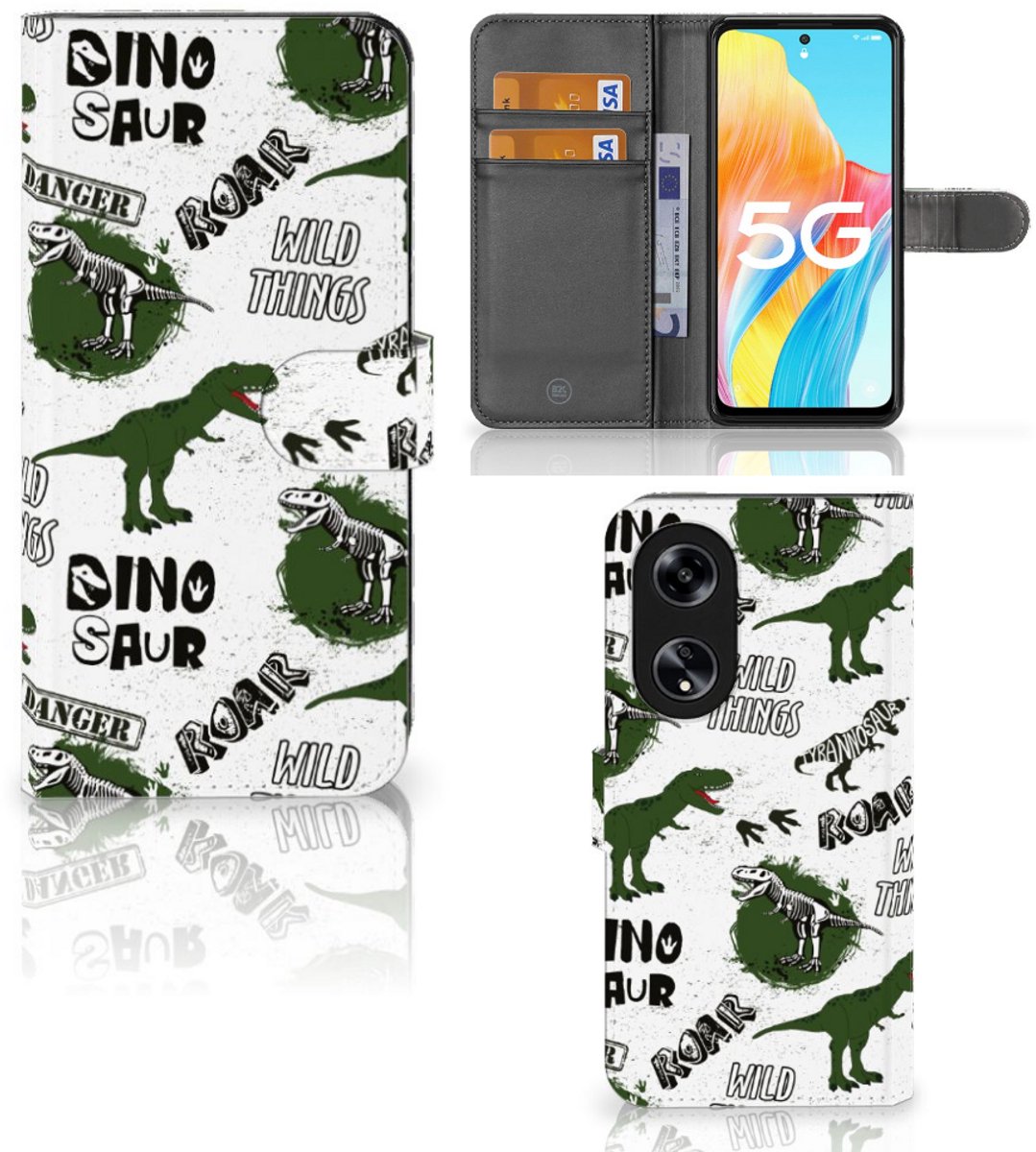 Telefoonhoesje met Pasjes voor OPPO Reno8 T 5G Dinosaurus