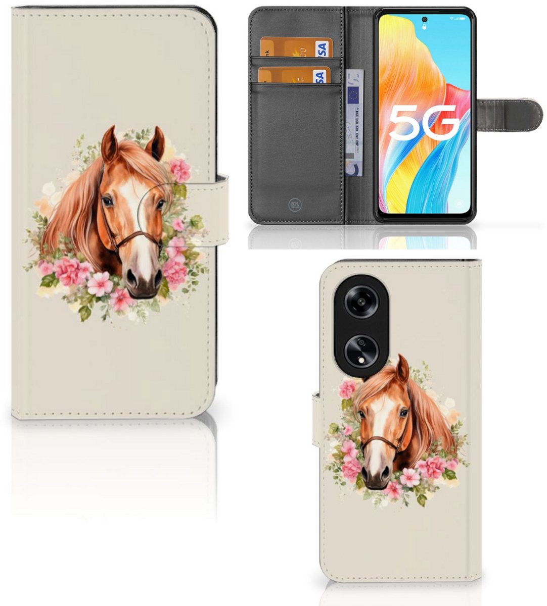 Telefoonhoesje met Pasjes voor OPPO Reno8 T 5G Paard