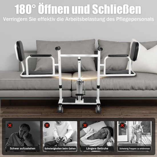 Hydraulische Patiëntenlift - Transferstoel Senioren - Mobiliteit Verbeteren - 180° Openende Rugleuning - 40-64 cm Hefhoogte - Zwart — afbeelding 2
