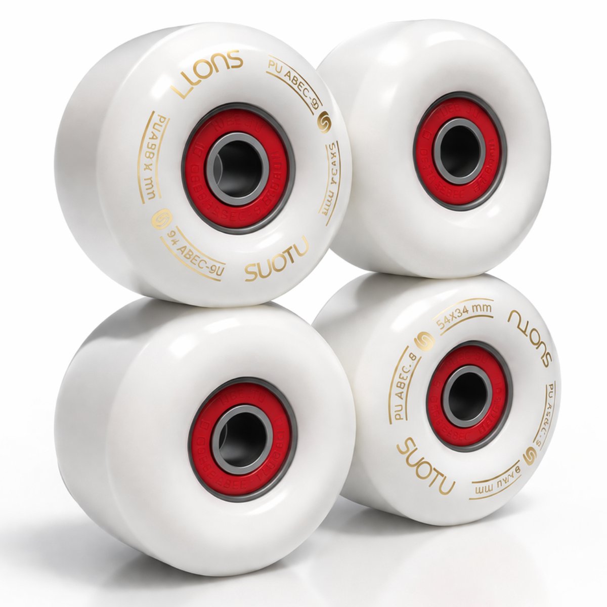 SUOTU Skateboardwielen ABEC-9 54×34 mm 95A 4 stuks Wit