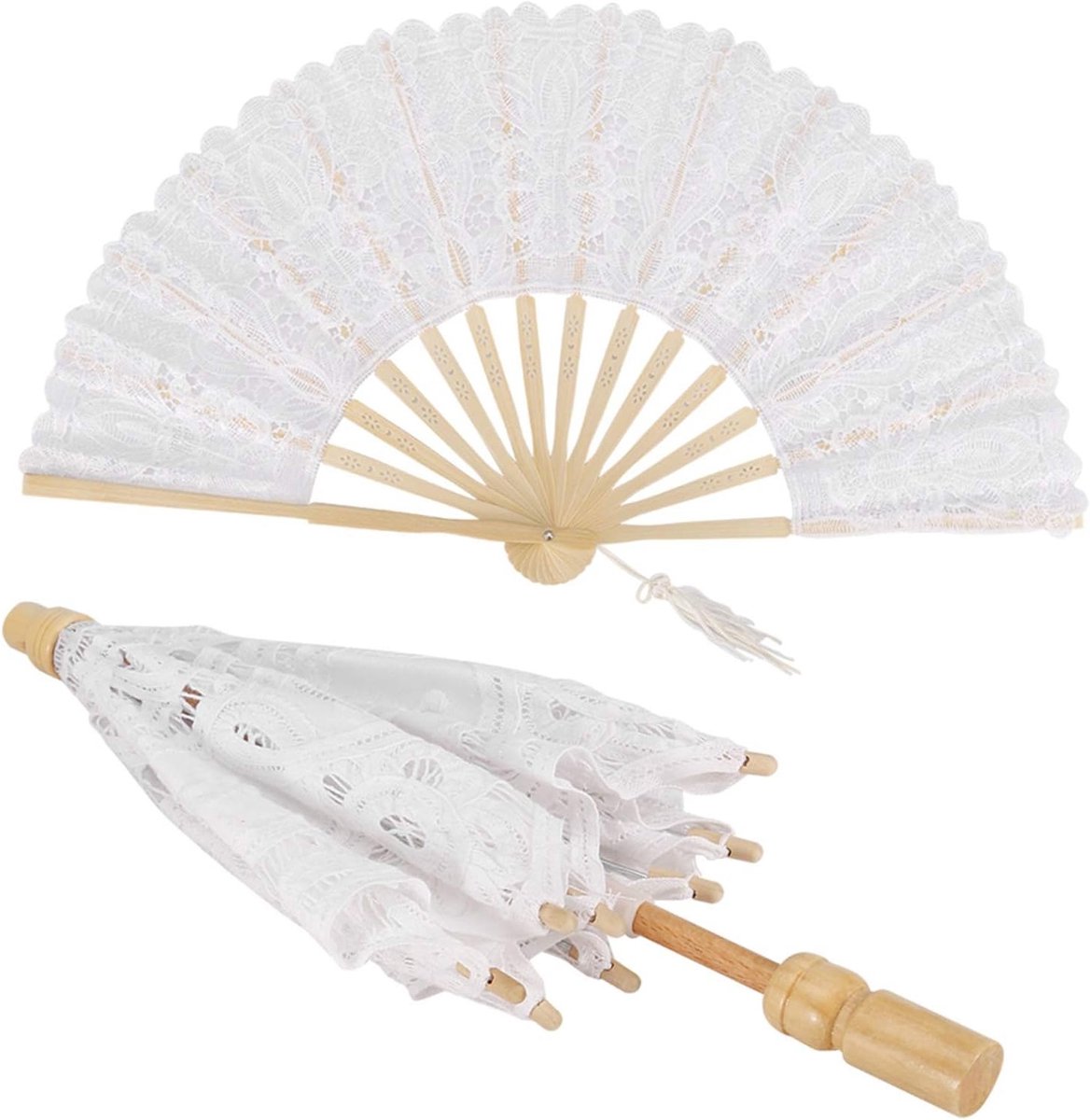 Vouwbare Parasol en Handventilator Set voor Bruiloft Fotografie en Evenementen Decoratie