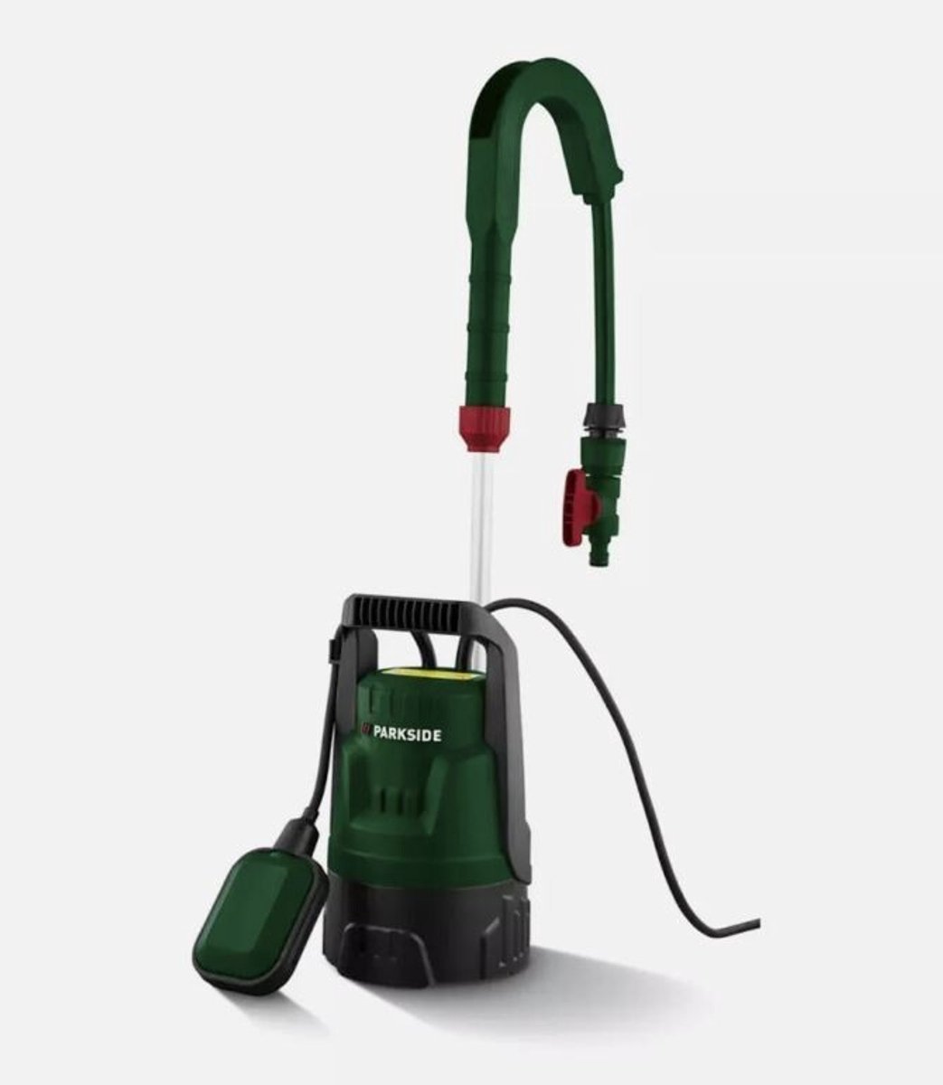 PARKSIDE® Regenwatertondompelpomp 400 W - Leveringspercentage: 4000 l/u - Opvoerhoogte: 13 m - Flexibel buiseinde met knikbeveiliging en afsluiter - Vlotterschakelaar voor automatische uitschakeling